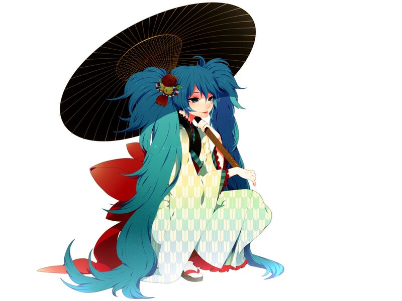 Blue-haired Character with Umbrella