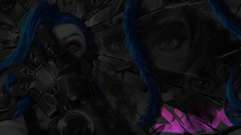 Blue-haired Character with Weapon — Black, Dark, Intense