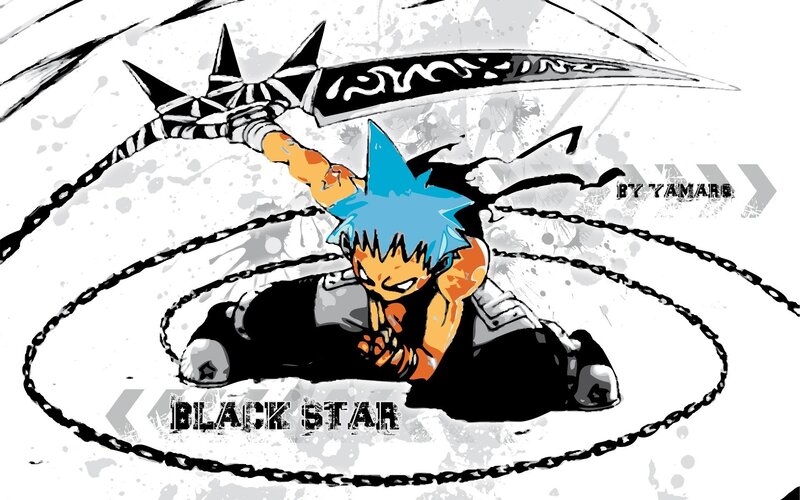 Blue-haired Character with Weapon — Black