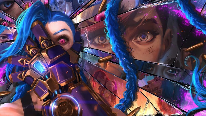 Blue-haired Character with Weapon — Blue, Dramatic, Intense