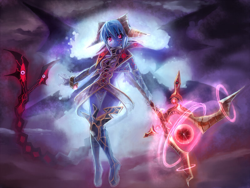 Blue-haired Character with Weapons