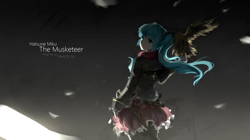 Blue-haired Character with Wings — Black, Dramatic