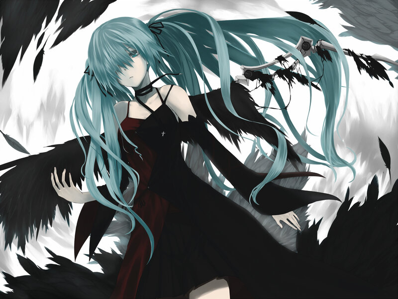 Blue-haired Character with Wings — Black