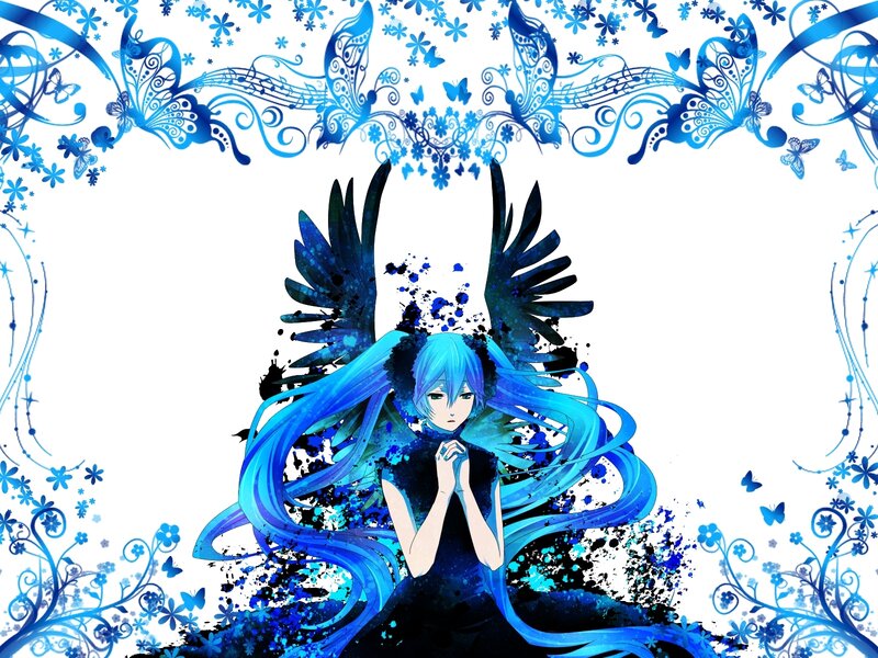 Blue-haired Character with Wings — Blue, Dramatic, Digital Art, Butterflies