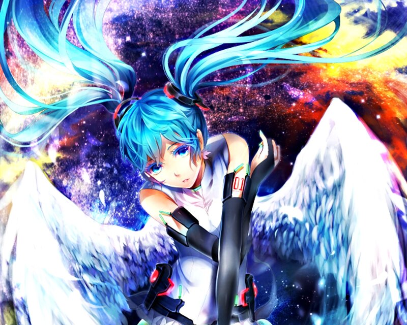 Blue-haired Character with Wings — Blue, Dramatic, Digital Art, Space