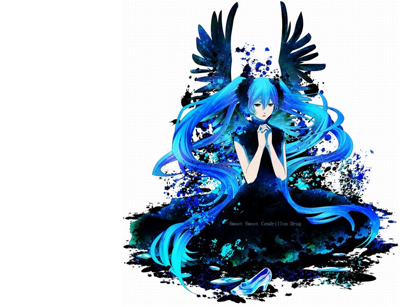 Blue-haired Character with Wings — Blue, Dramatic, Digital Art