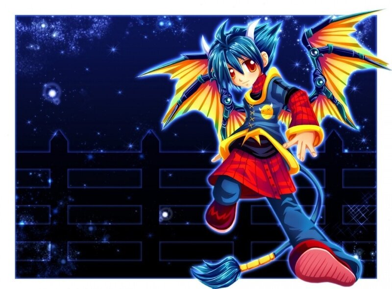 Blue-haired Character with Wings — Blue, Dramatic, Night, Anime, Tail