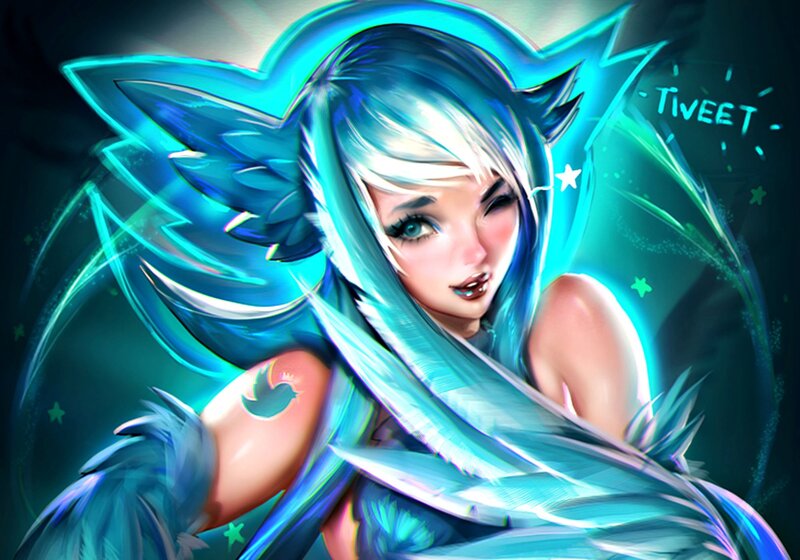 Blue-haired Character with Wings — Blue, Dramatic, Night, Digital Art