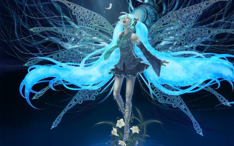 Blue-haired Character with Wings — Blue, Dramatic, Night