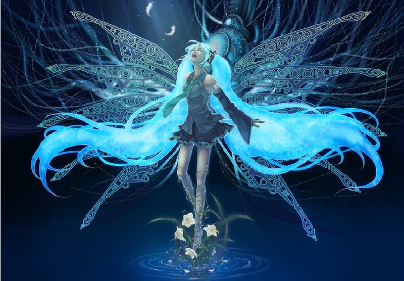 Blue-haired Character with Wings — Blue