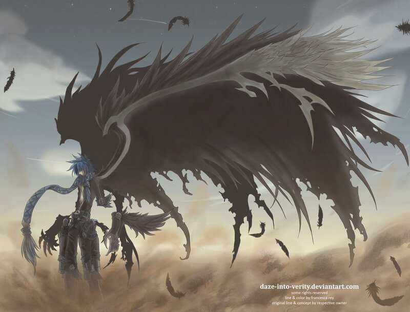 Blue-haired Character with Wings — Gray