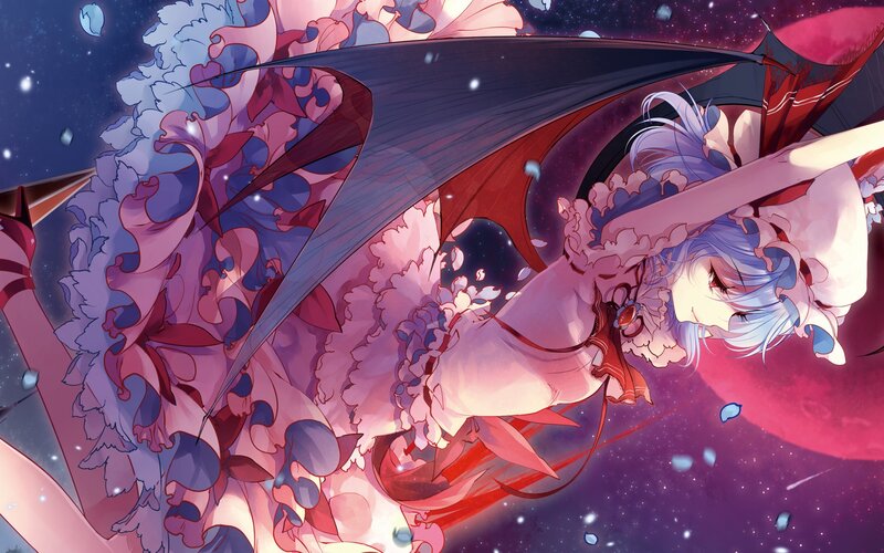 Blue-haired Character with Wings — Purple, Dramatic, Night