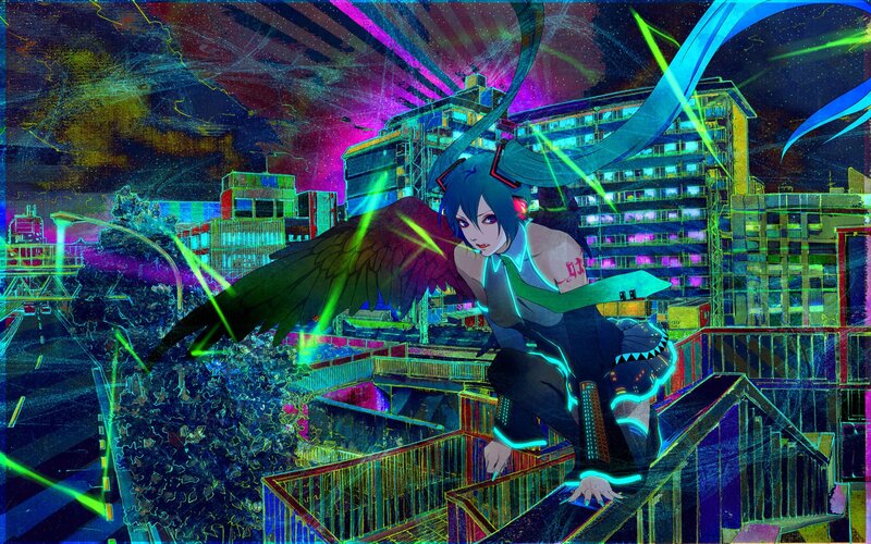 Blue-haired Character with Wings — Purple, Dramatic