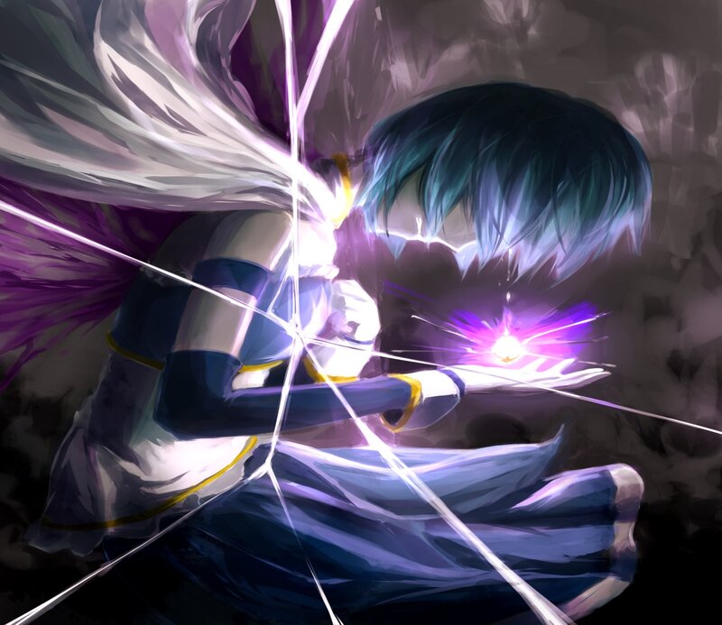 Blue-haired Character with Wings — Purple