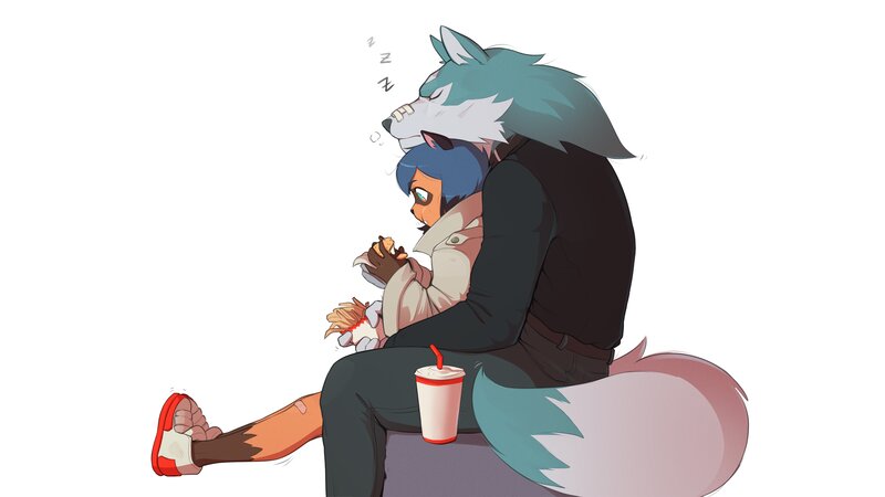 Blue-haired Character with Wolf