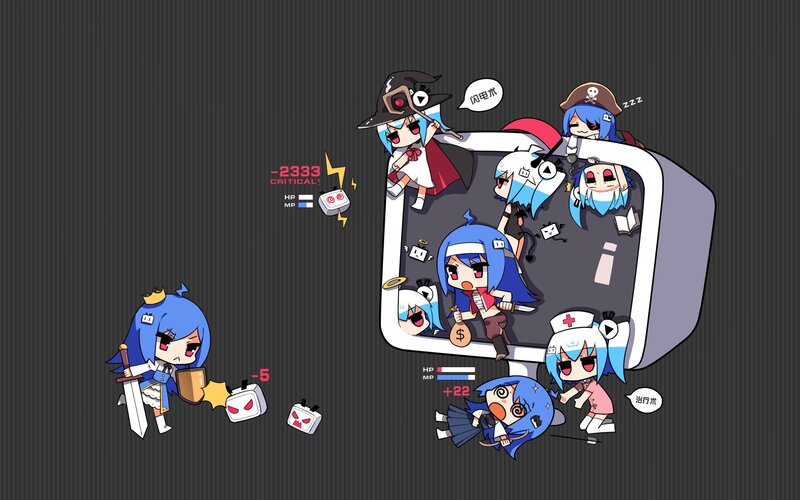 Blue-haired Characters in Game