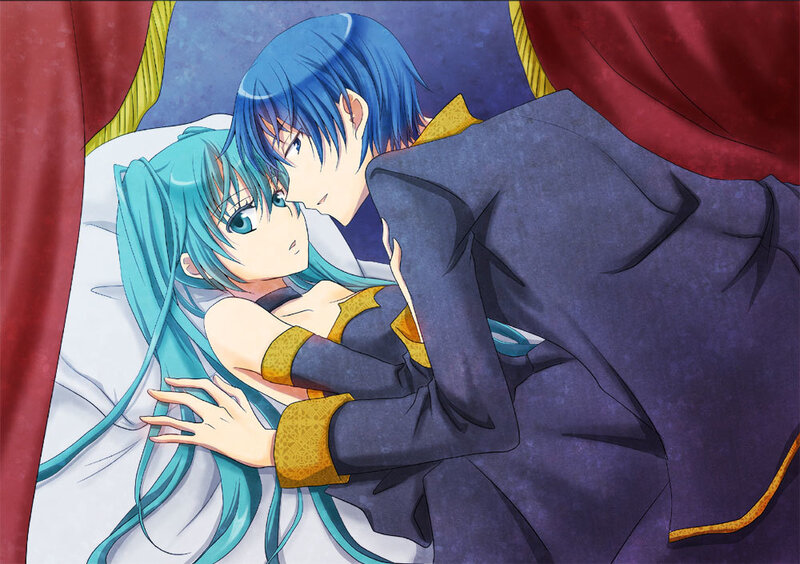 Blue-haired couple in bed