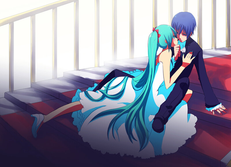 Blue-haired Couple Kissing