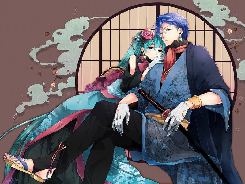 Blue-haired Couple Sitting — Blue