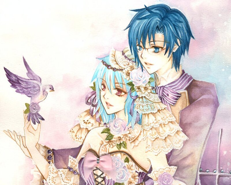Blue-haired Couple with Bird