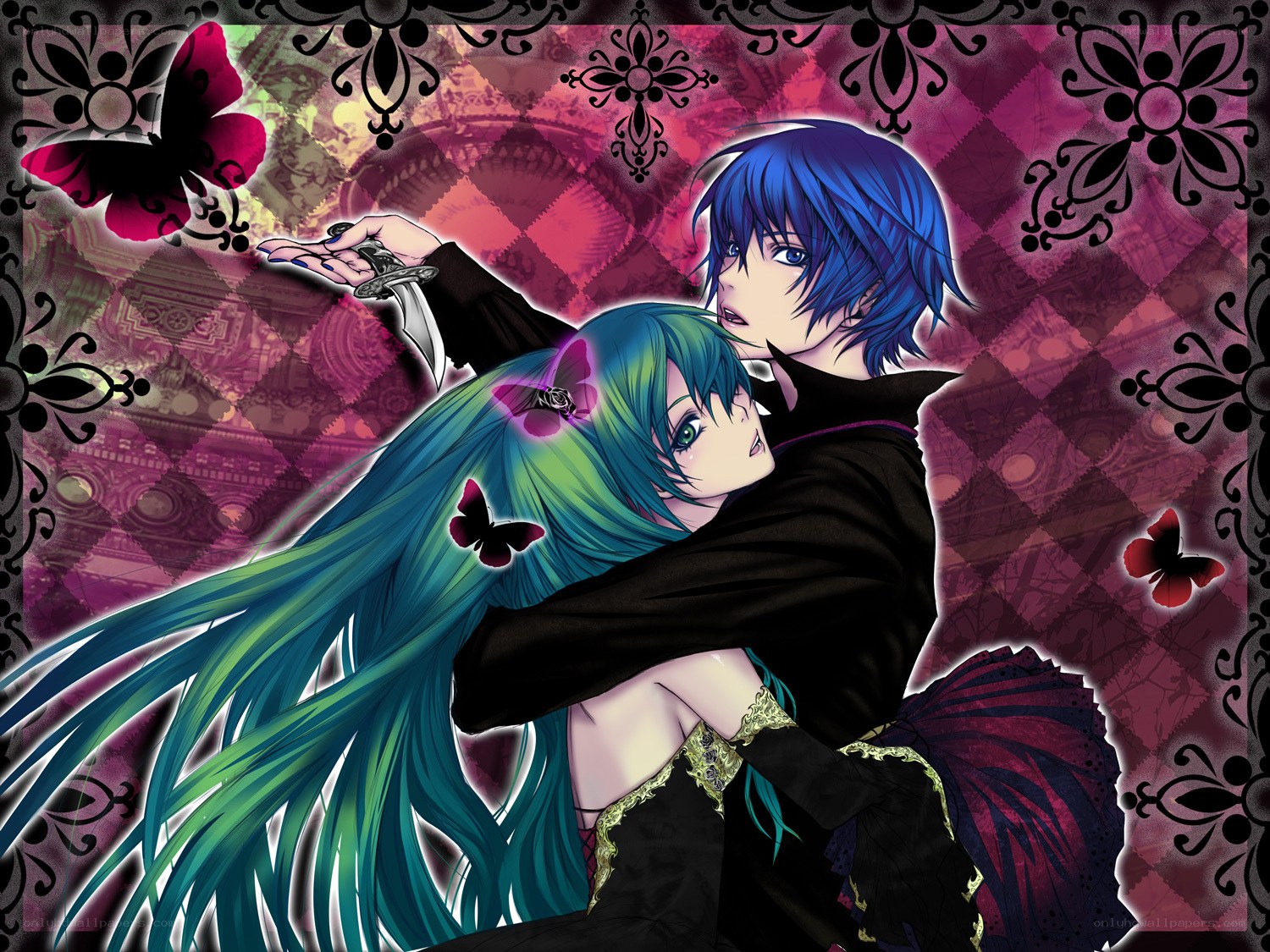 Blue-haired couple with butterflies