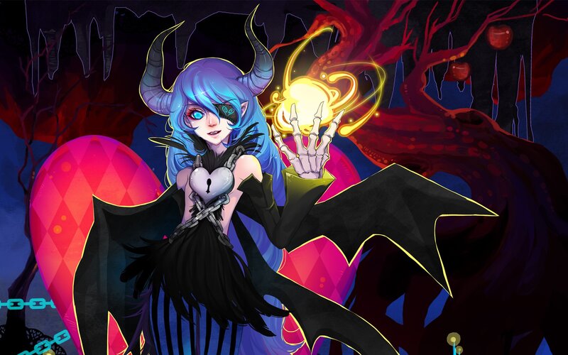 Blue-haired Demon Girl — Blue, Dramatic, Night