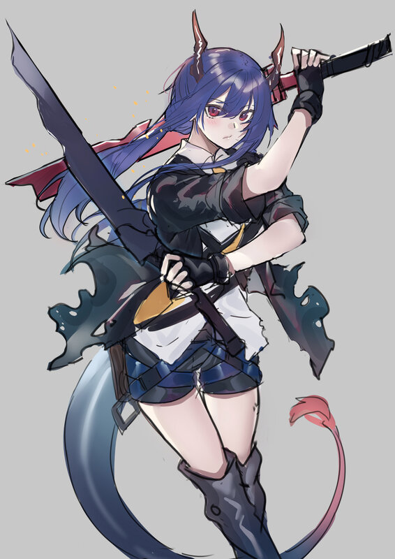 Blue-haired Demon Girl — Purple, Dramatic, Anime