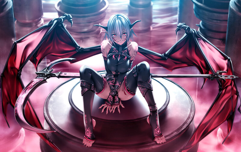 Blue-haired Demon Girl — Red, Dramatic, Anime