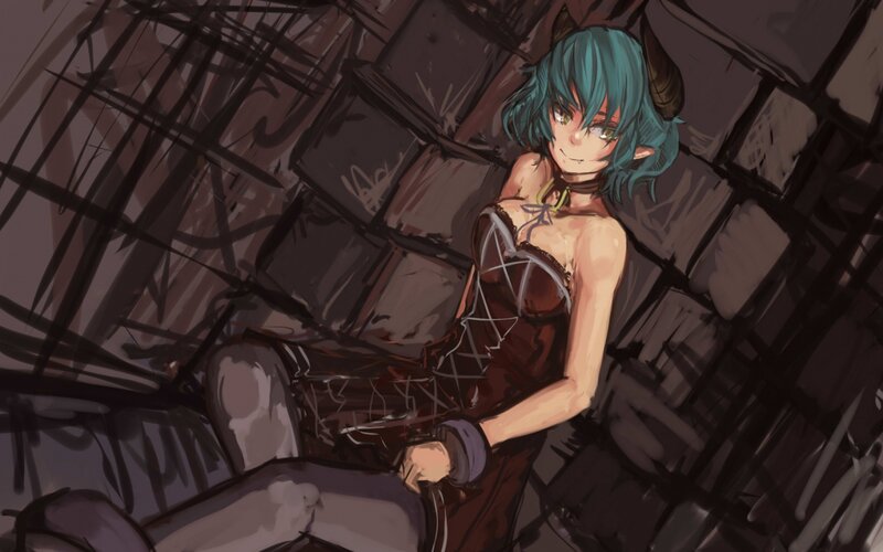 Blue-haired Demon Girl — Teal, Dramatic
