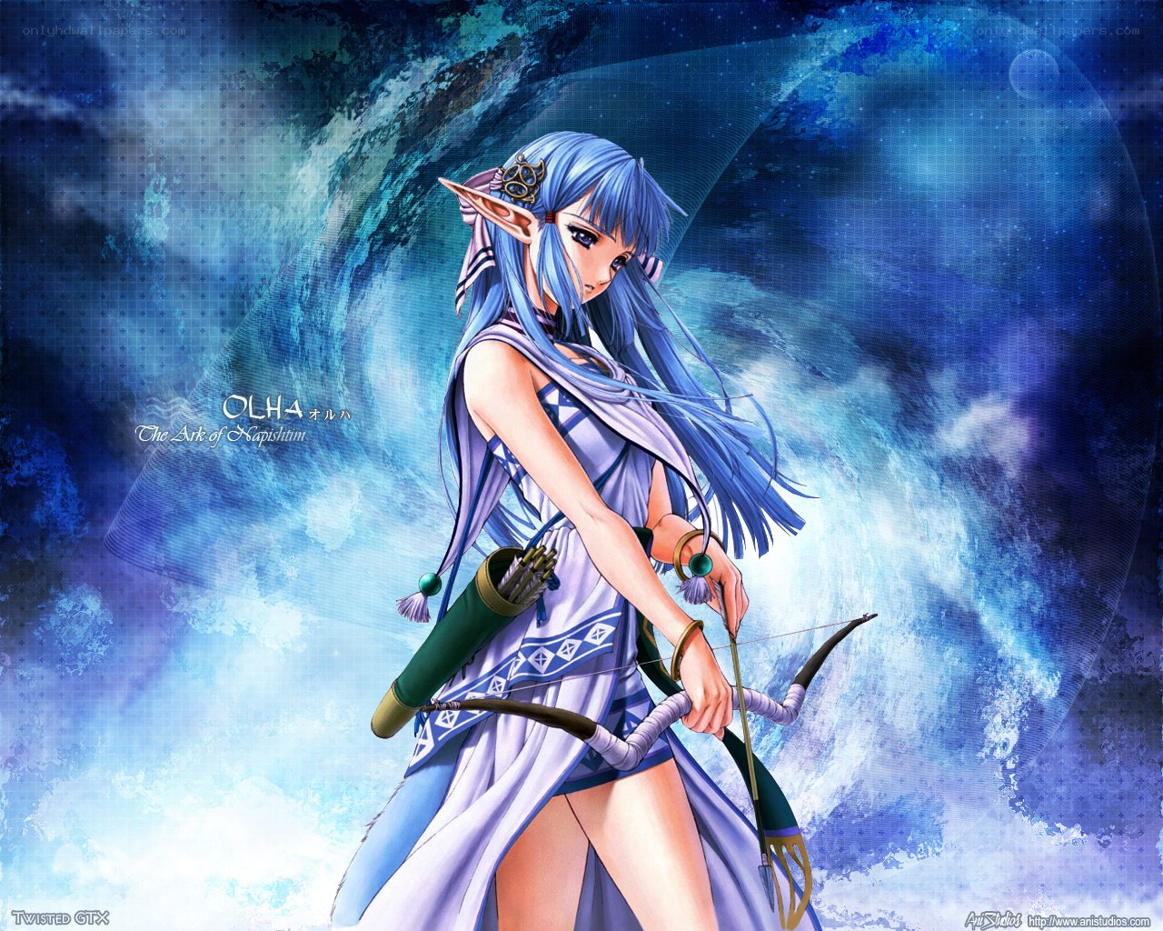 Blue-haired elf archer