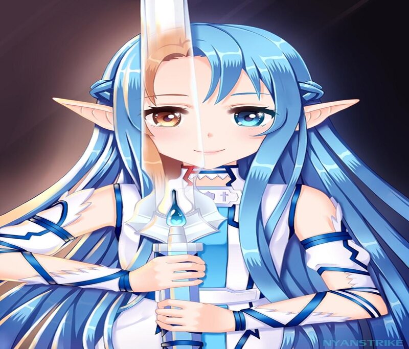 Blue-haired Elf Girl — Blue, Calm, Anime, Sword