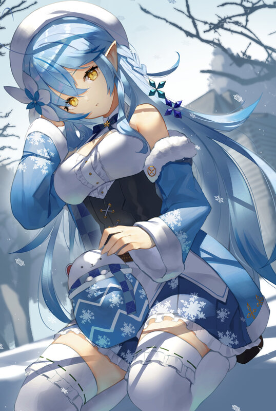 Blue-haired Elf Girl — Blue, Calm, Winter, Anime, Snowflakes, Winter Clothing