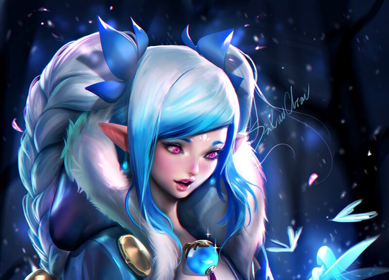 Blue-haired Elf Girl — Blue, Dramatic, Night, Digital Art