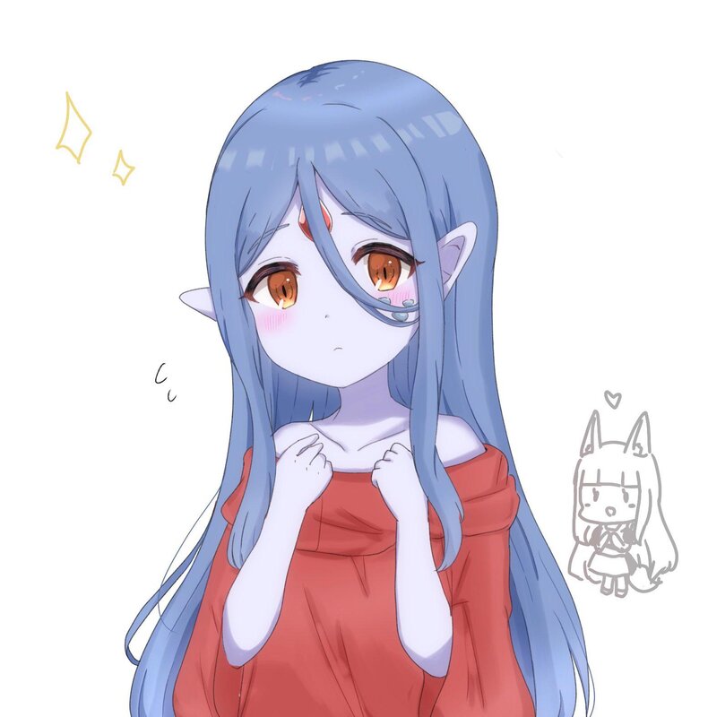 Blue-haired Elf Girl — Blue, Playful, Anime, Red Dress