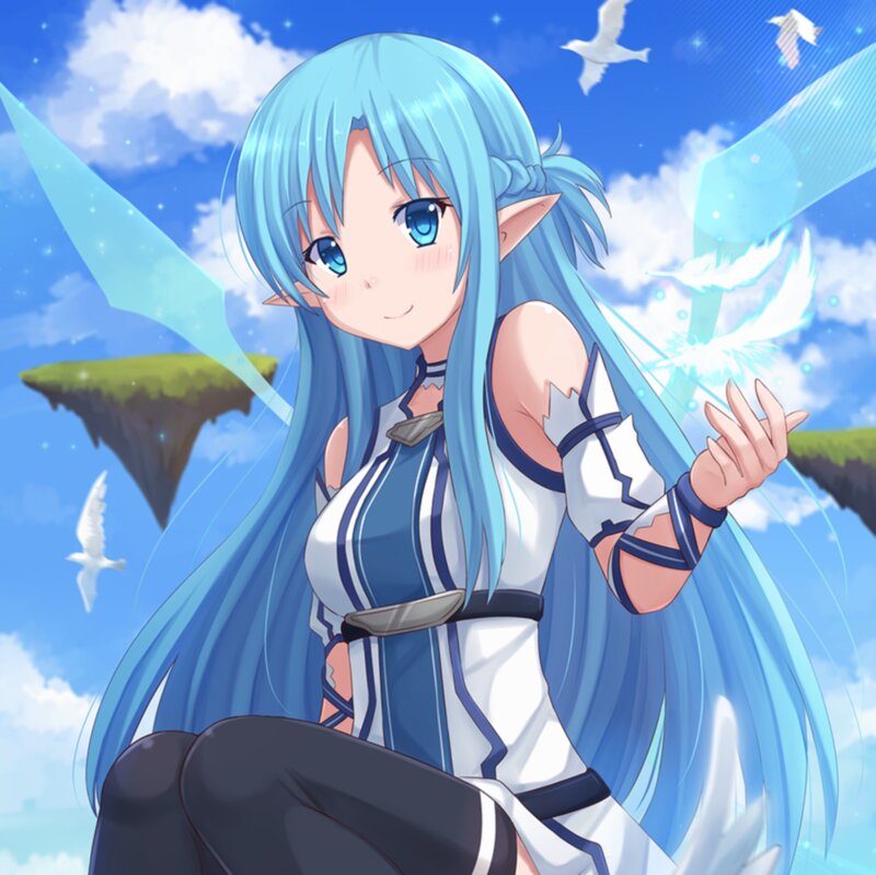 Blue-haired Elf Girl — Blue, Serene, Afternoon, Anime, White Birds