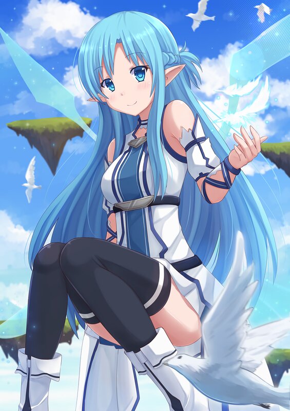 Blue-haired Elf Girl — Blue, Serene, Afternoon, Anime, Wings
