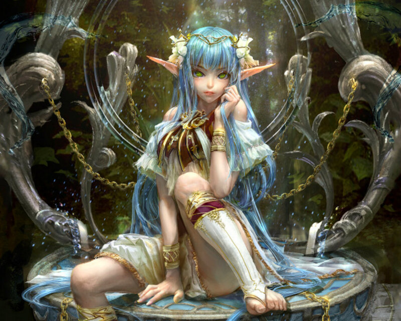 Blue-haired Elf Girl — Blue, Serene, Digital Art