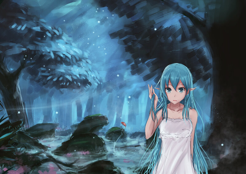 Blue-haired Elf Girl — Blue, Serene, Night