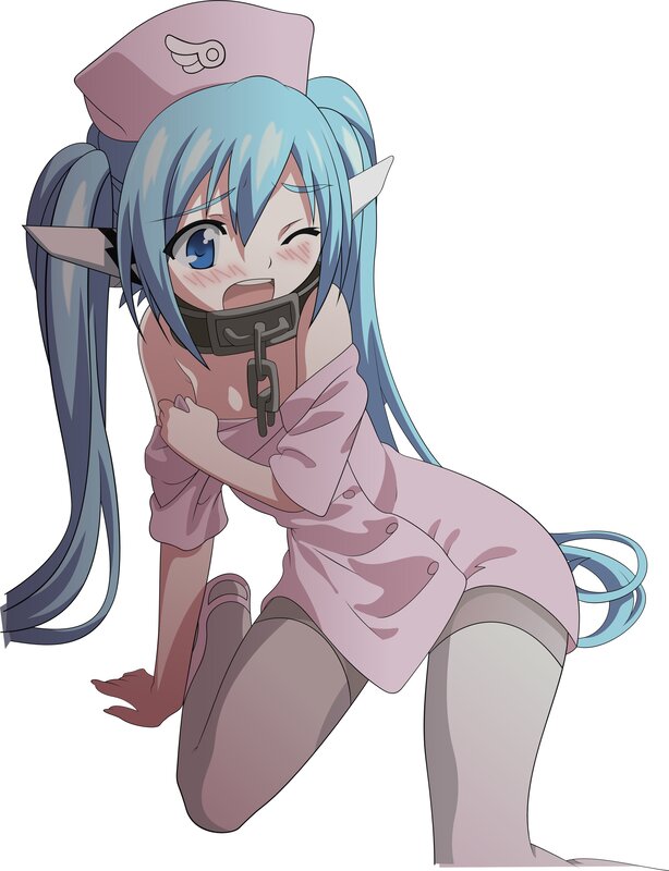 blue-haired elf girl in pink uniform