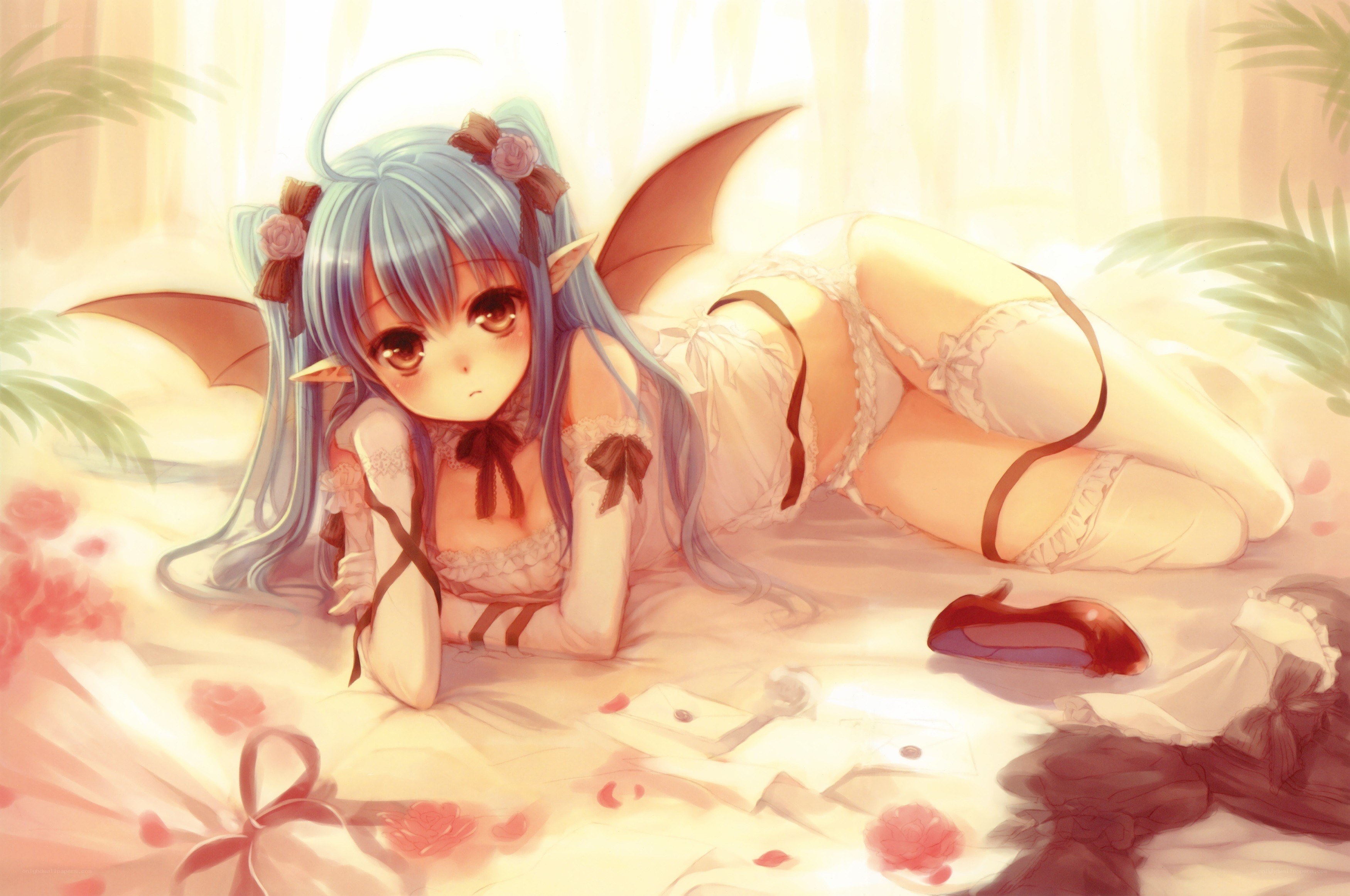 Blue-haired elf girl with wings