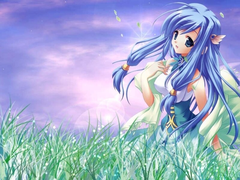 blue-haired elf in a field