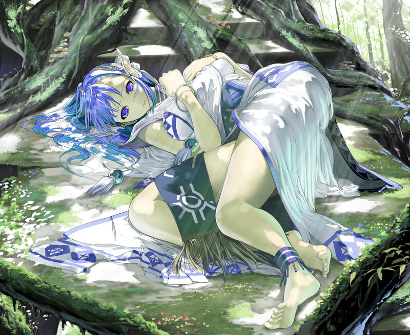 Blue-haired elf in forest