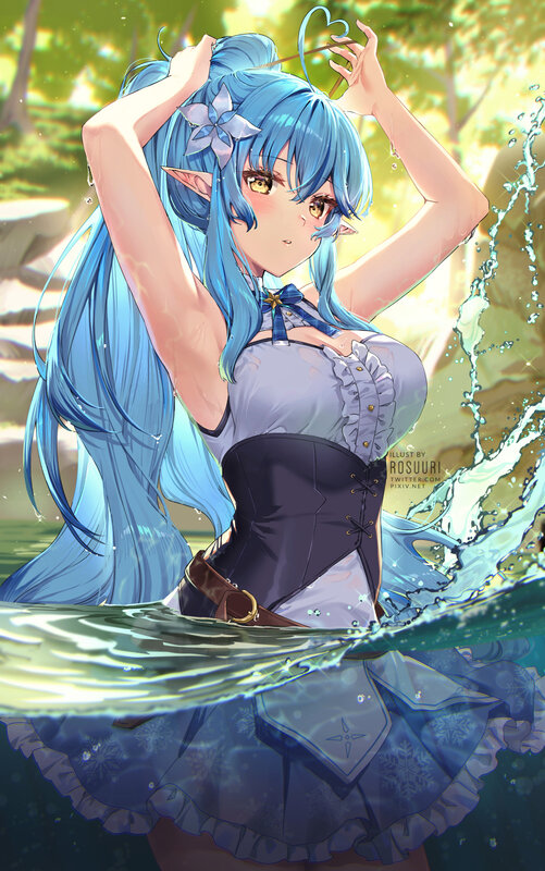 Blue-haired Elf in Water