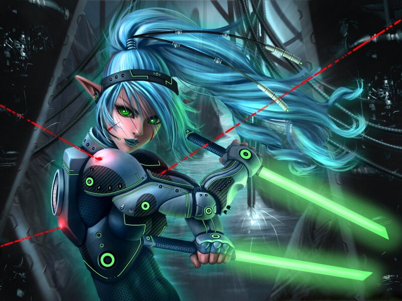 Blue-haired Elf Warrior — Green