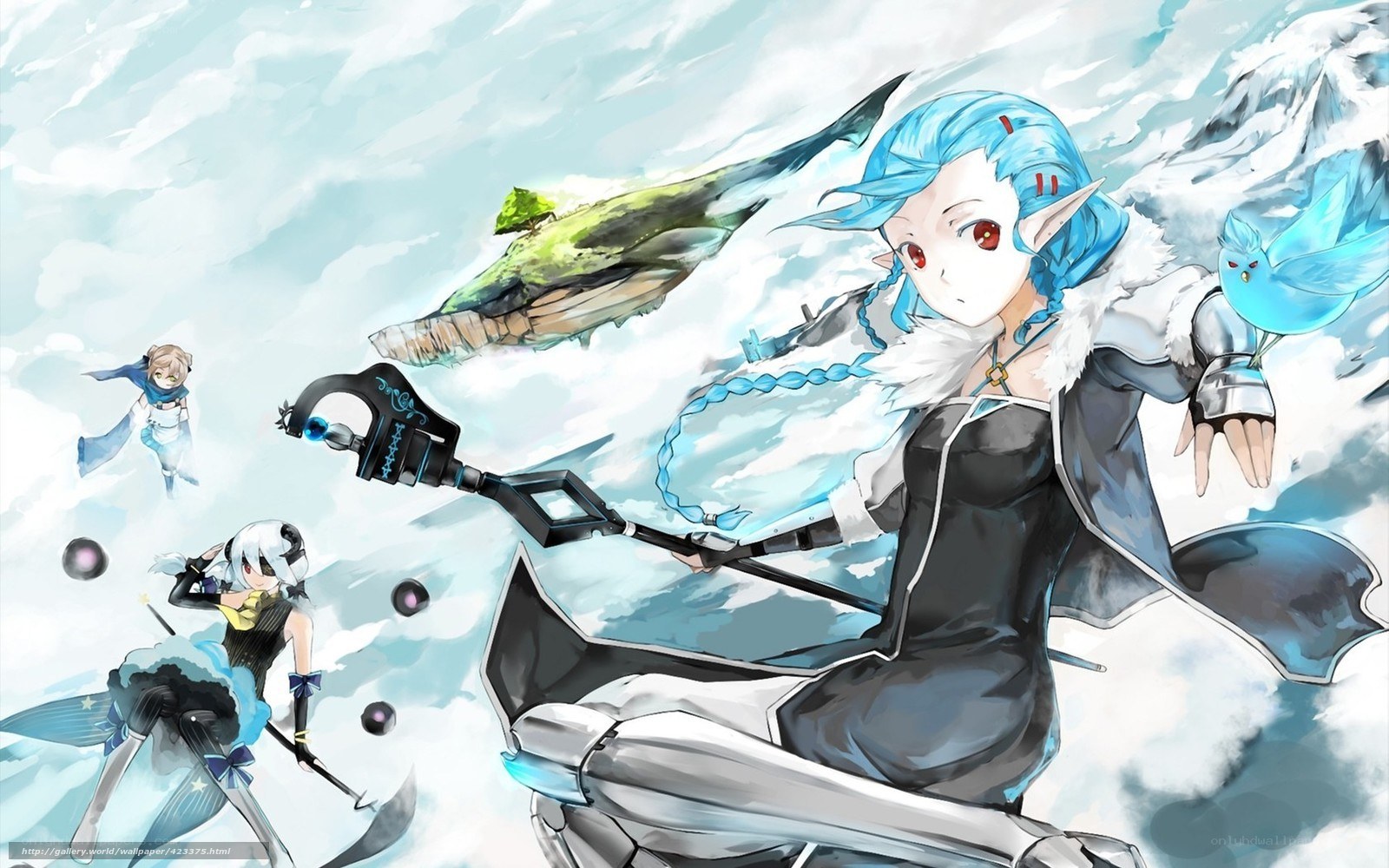 Blue-haired elf with staff