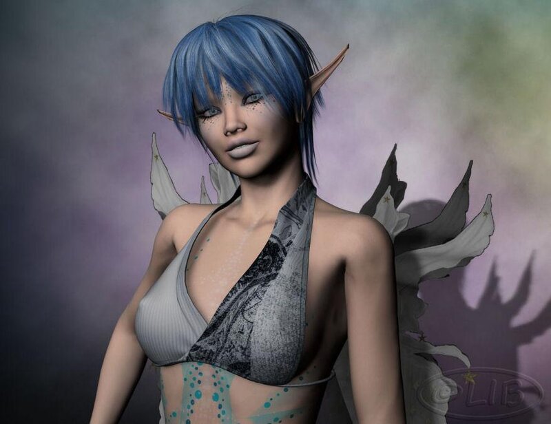 blue-haired elf with wings