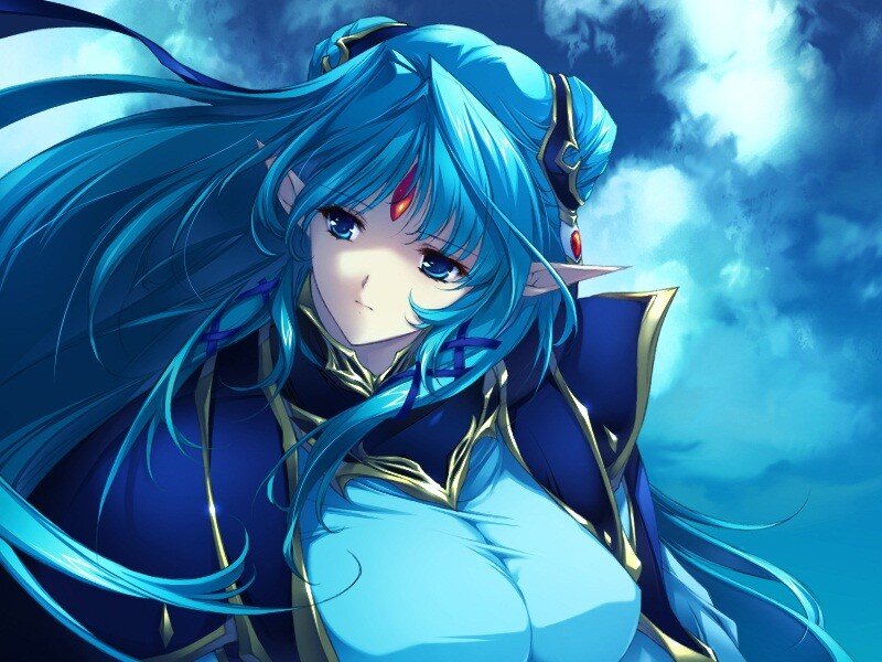 Blue-haired Elf Woman — Blue, Dramatic, Anime