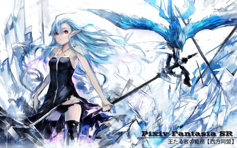 Blue-haired Elf Woman — Blue, Dramatic, Digital Art, Sword