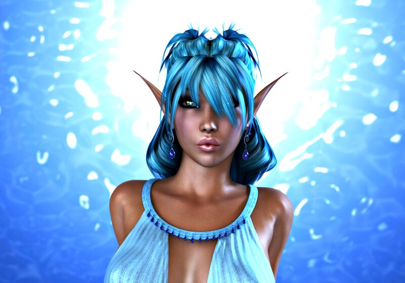 Blue-haired Elf Woman — Blue, Serene, 3d Render