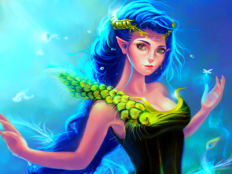 Blue-haired Elf Woman — Blue, Serene, Digital Art